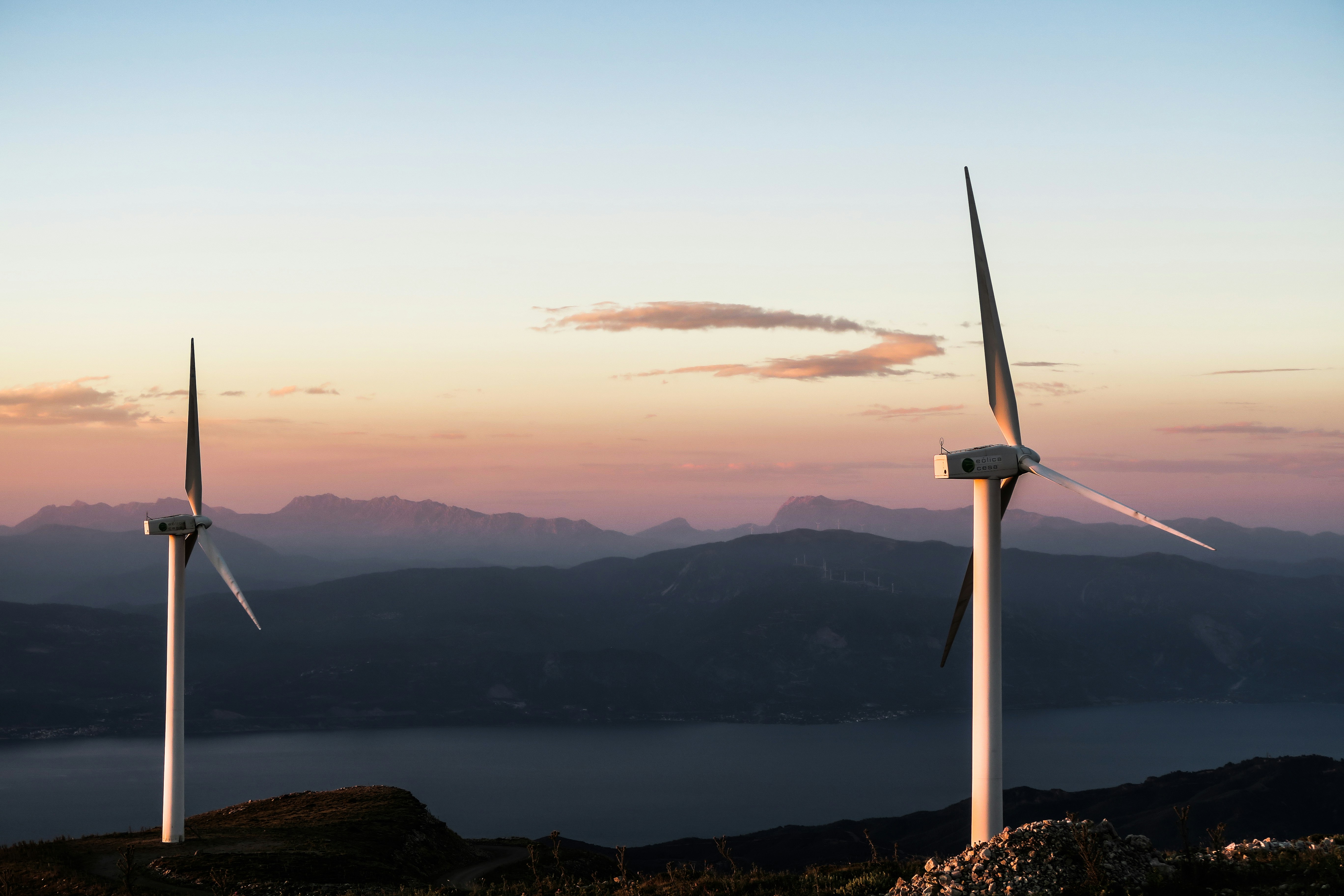 Wind turbines on a hill