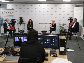 Professor Genevieve Bell AO speaking at the recording of an online event with fellow panel members David Hazlehurst, Dr Alan Finkel AO, Narelle Luchetti and Dr Simon Barry.